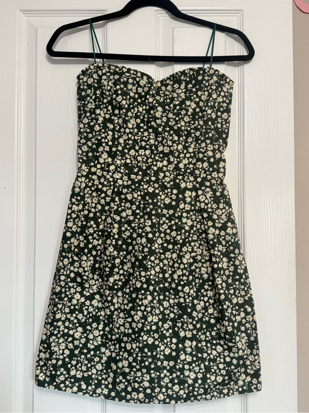 Floral Sweetheart Mini Dress in Dark Green